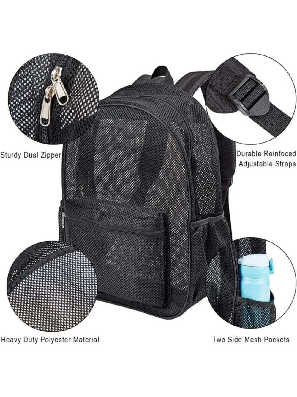Heavy Duty See-Through Mesh Backpack with Padded Straps for College & Sports
